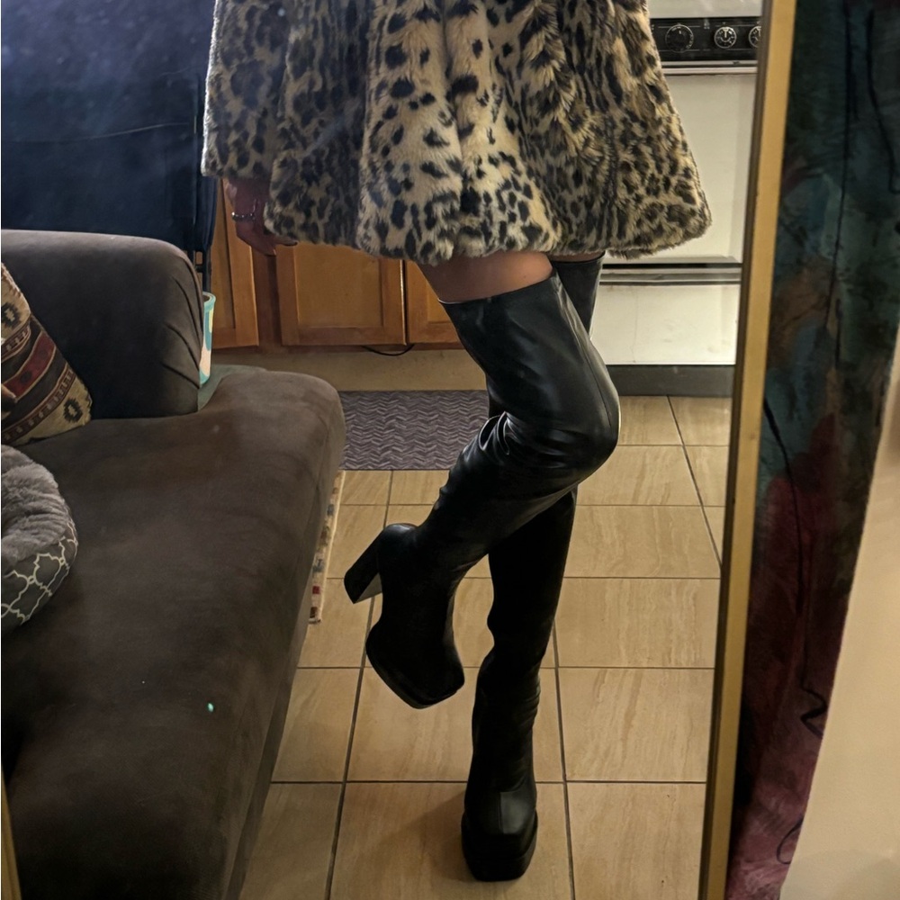 black platform thigh high boot heels size 8.5/9